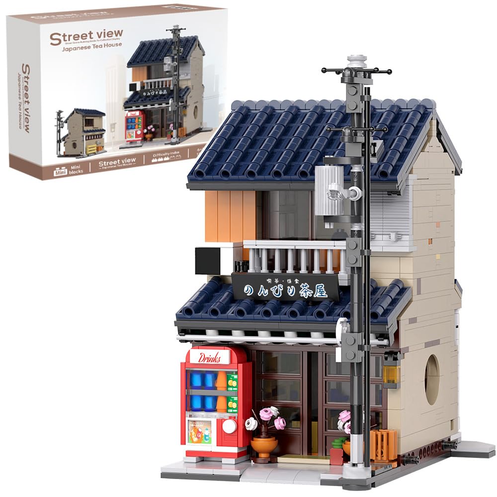Japanese Tea House Mini Building Set with LED - Japanese Street View Simulation Architecture Construction Toy,Mini Brick 1219pcs