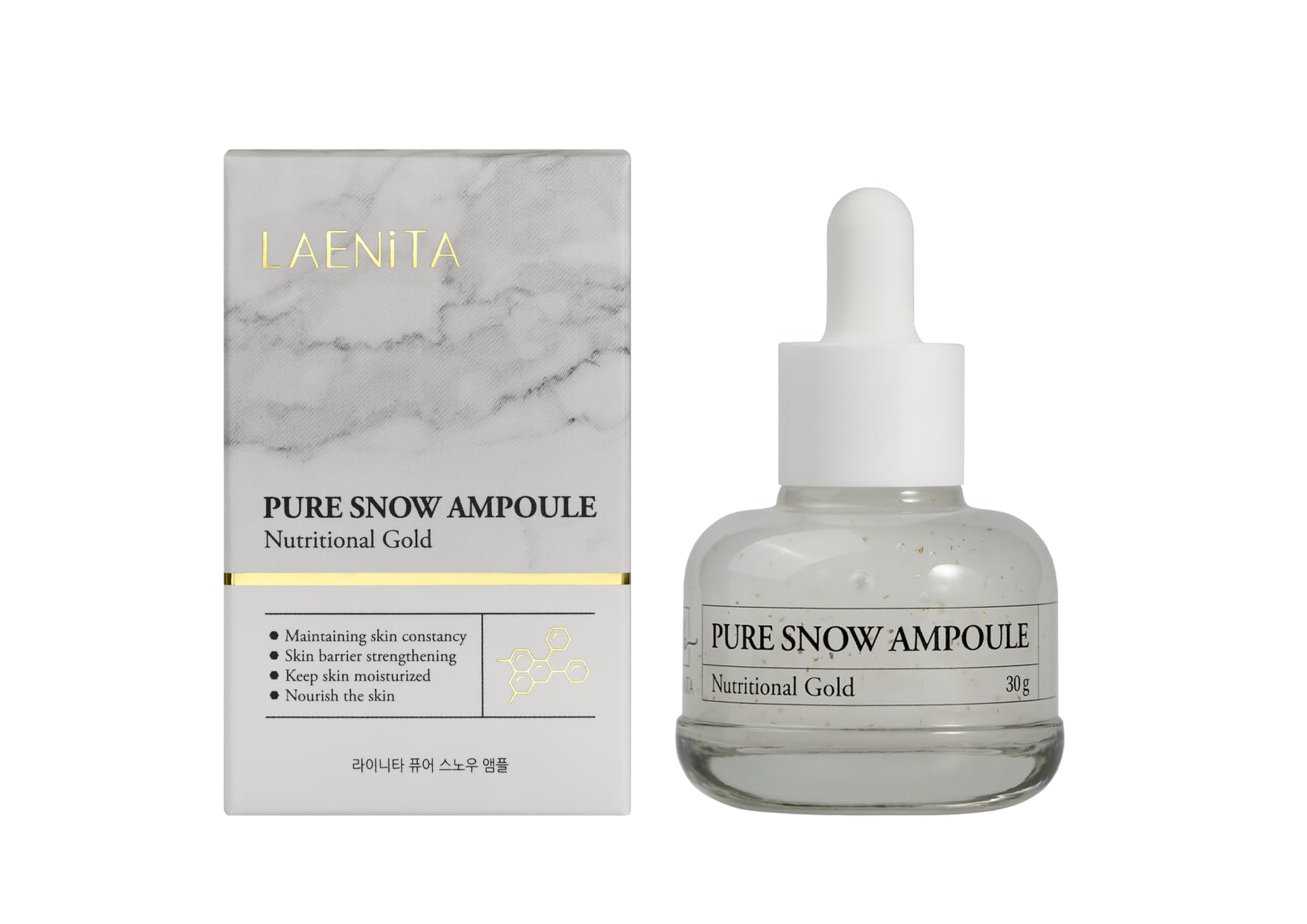 Pure Snow Ampoule - Real 24 Karat Gold Ampoule Korean Skin Care - Gold Skincare Anti-Aging Serum with Peptides, and Vitamin C - Brightens, Moisturizes, & Improves Skin Texture for All Skin Types 30g