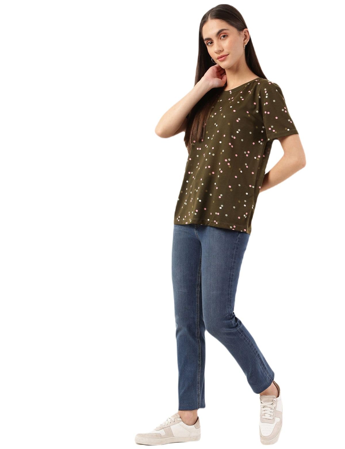 Marks & Spencer Pure Poly Polka Dot Crew Neck T-Shirt_20 Brown