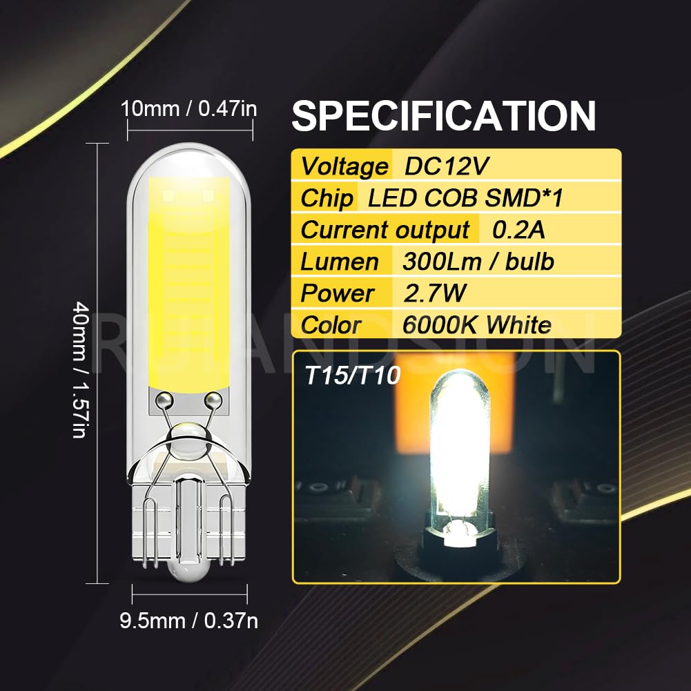 Ruiandsion T15 W16W LED per Retro Auto 12V 6000K Bianco 10Pz