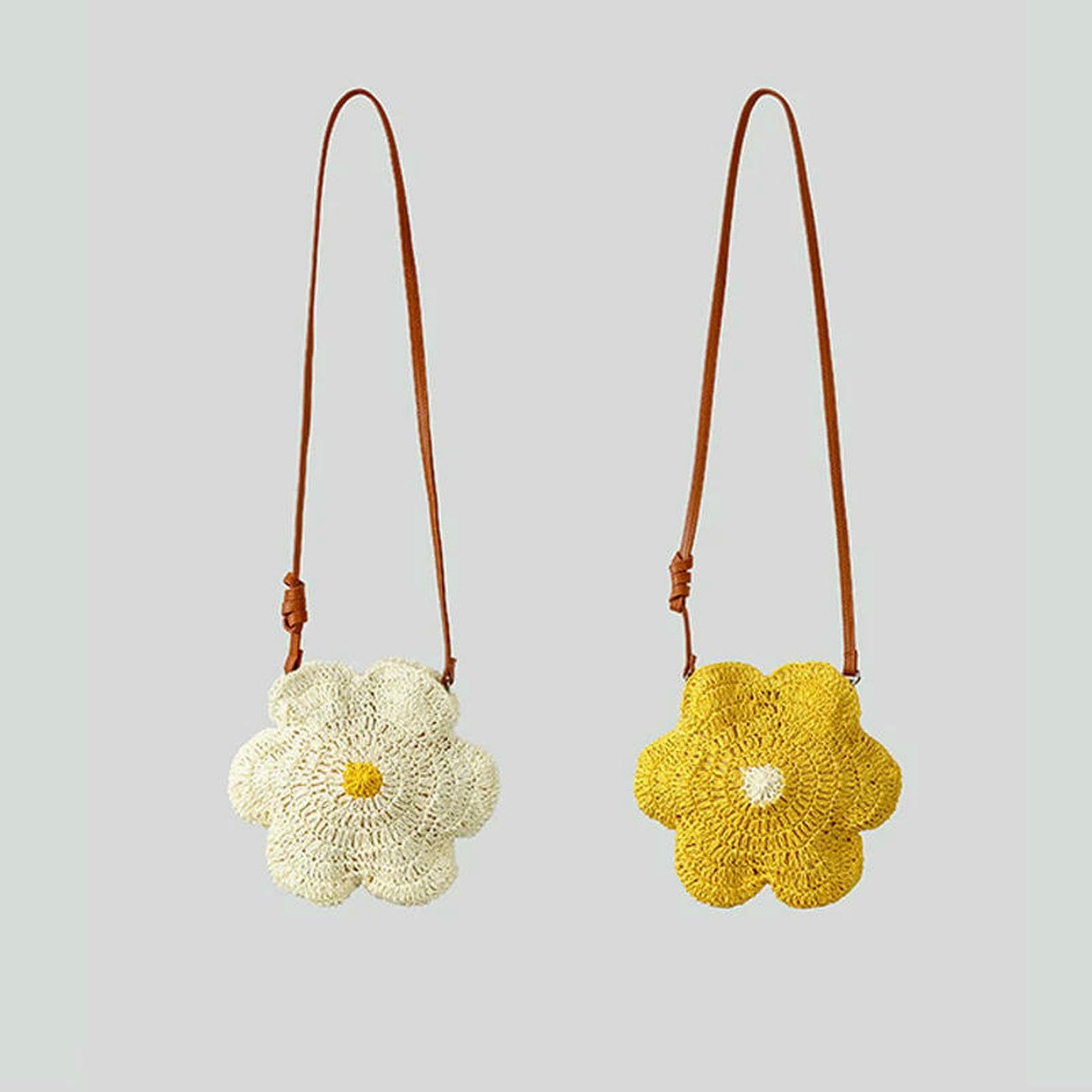 Borsa a Mano Donna Design di Fiori Carini da Sagni per Spalle Spalline Intrecciate Sacca Spiaggia Estiva Rotonda Shopper Borse-Giallo