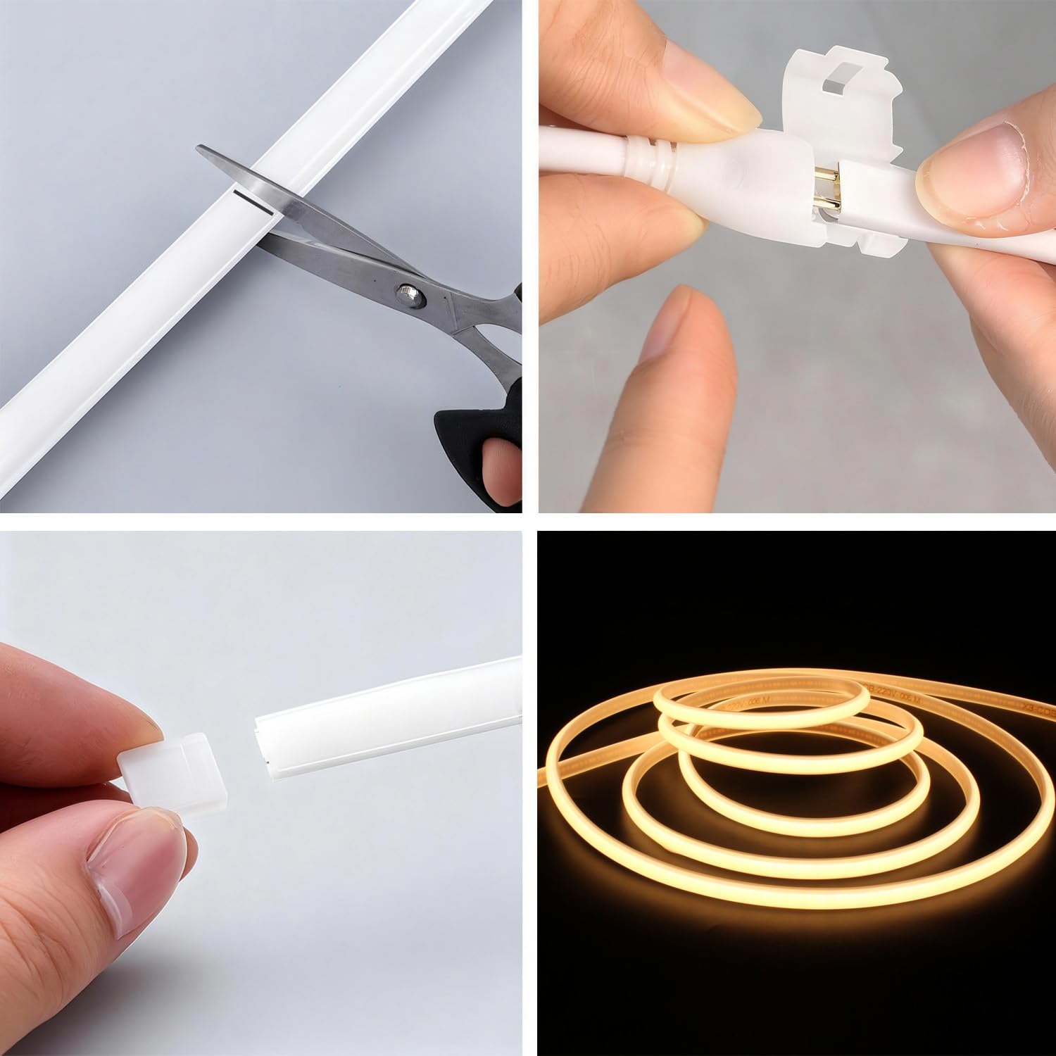 Striscia LED COB 10 m, 230 V, collegamento diretto a LED, impermeabile, autoadesiva, per esterni, flessibile, 3000 K, luce bianca calda, per interni ed esterni, illuminazione