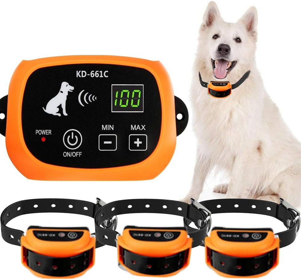 Wireless Dog Fence, Electric Pet Containment System, Waterproof Reflective Stripe Collar Rechargeable Dog Collar, Adjustable Range of 80-1640ft, LED Distance Display, Harmless for All Dogs,for3
