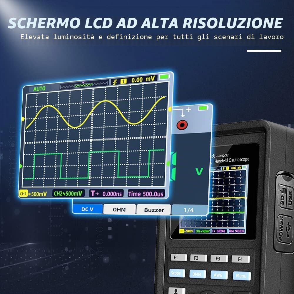 Hantek 2C42 Multimetro Oscilloscopio Portatile 2 in 1 Multifunzione Tester 2CH+DMM 40MHz Portata