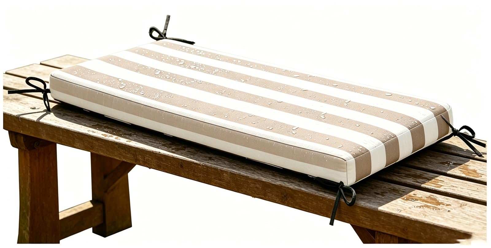 Miecoae Water Repellent Outdoor Bench Cushions Striped, Outdoor Swing Seat Cushions Waterproof 80% 5cm/1.9" Thick Outdoor Bench Cushion, Settee Couch Pads with Ties(Camel White,120x35 cm 47x14 in)