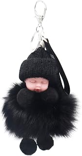 surell Genuine Fox Fur Baby Keychain - Soft Fluffy Pom-Pom Charm for Bags and Purses - Luxury Gold Ring Accessory