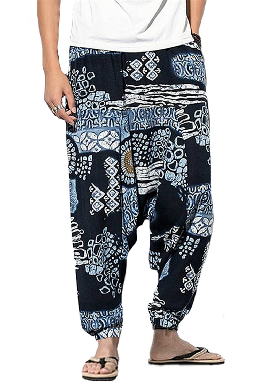 perdontoo Uomo Comodi Cotone Harem Yoga Casual Baggy Hippie Pantaloni