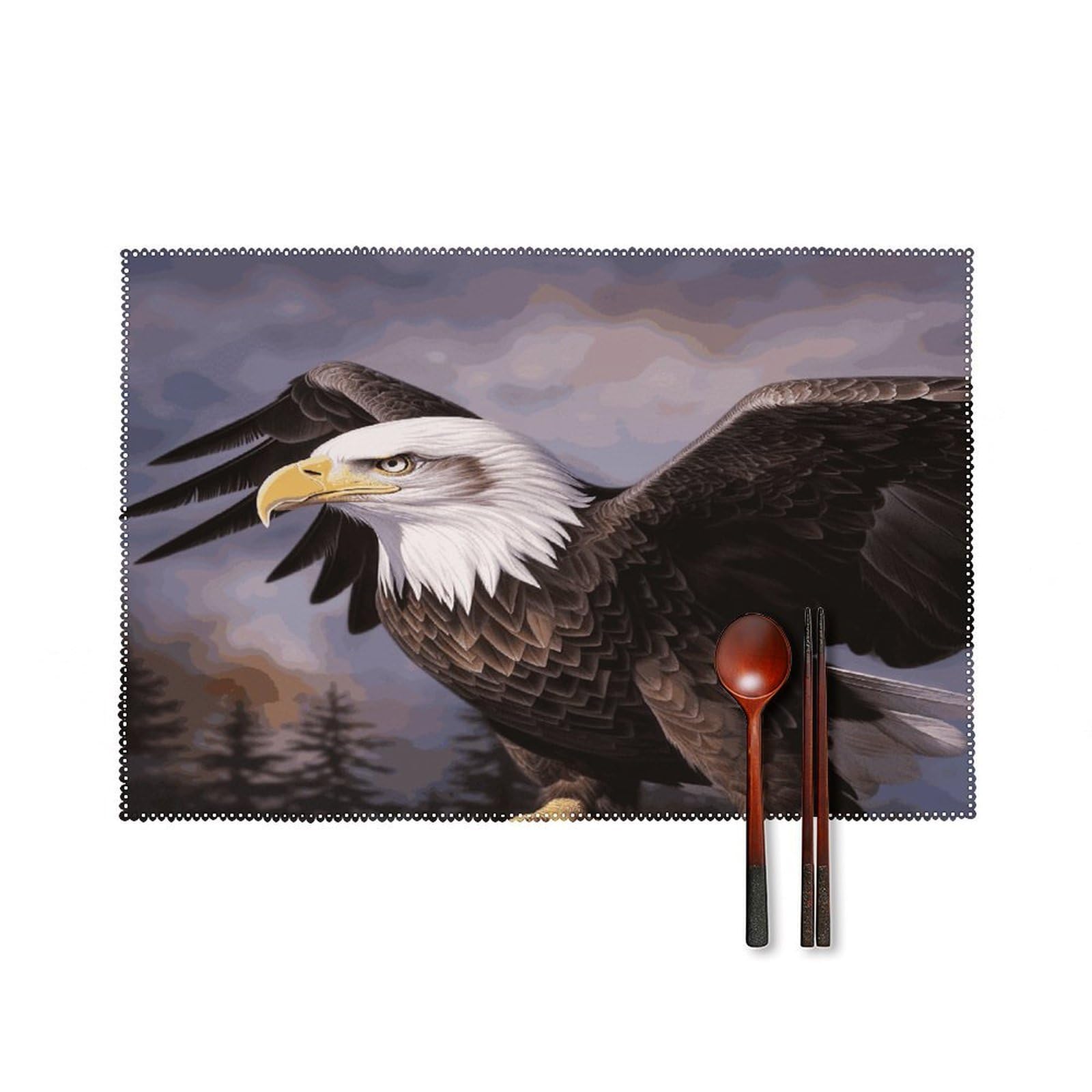 Bald Eagle Placemats Washable Canvas Place Mats Decoration Placemat for Dining Table Easy to Clean Tables Mat Set of 6 for Kitchen Dining Room Coffee Table
