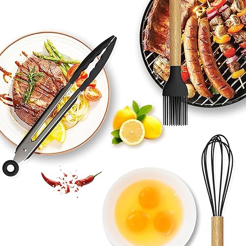 Miniatura 5 de Juego de utensilios de cocina con mango de madera de silicona, herramientas de cocina con soporte, utensilios de cocina para utensilios de cocina
