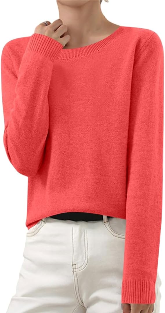OIOLOYJM Fall Cashmere Sweaters for Women 2025 Crewneck Long Sleeve Tops Knitted Pullovers Lightweight Merino Wool Sweater
