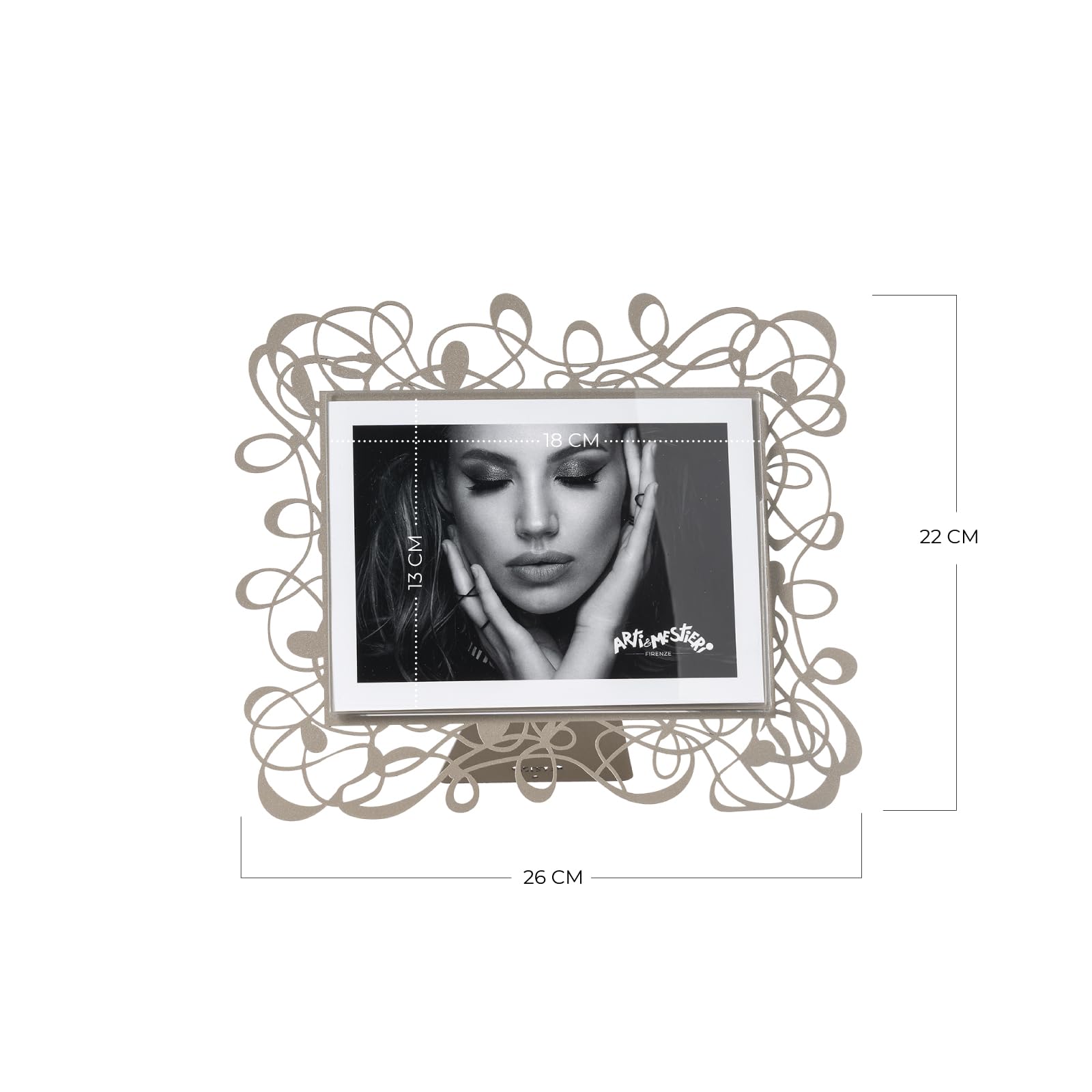 Arti & Mestieri Scarabocchio - Cornice portafoto grande orizzontale di Design 100% Made in Italy - in Ferro, 26x22h cm (Sabbia)
