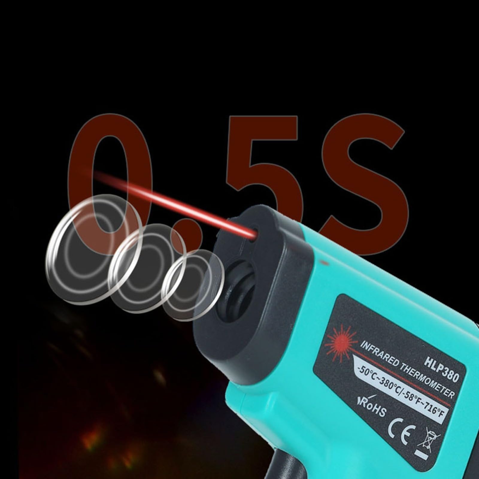 HLP380 Termometro a infrarossi senza contatto -50 °C a 380 °C Misurazione rapida Emissività regolabile Display LCD con retroilluminazione per laboratori industriali e misurazioni HVAC Verde