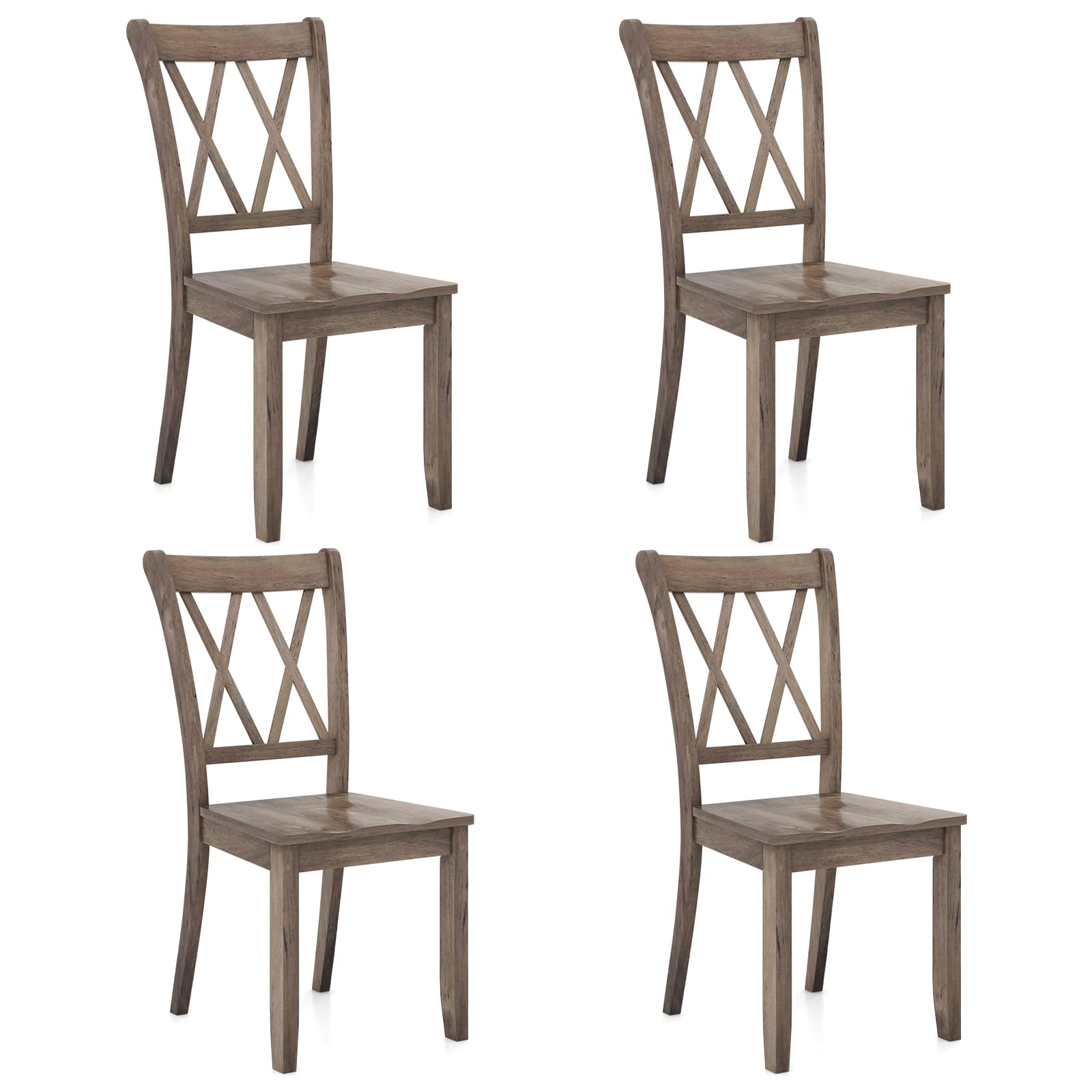 Giantex Set of 4 Dining Chairs, Rubber Wood Dining Room Side Chair w/Ergonomic Seat, Armless Chair for Home Kitchen, Dining Room, Brown