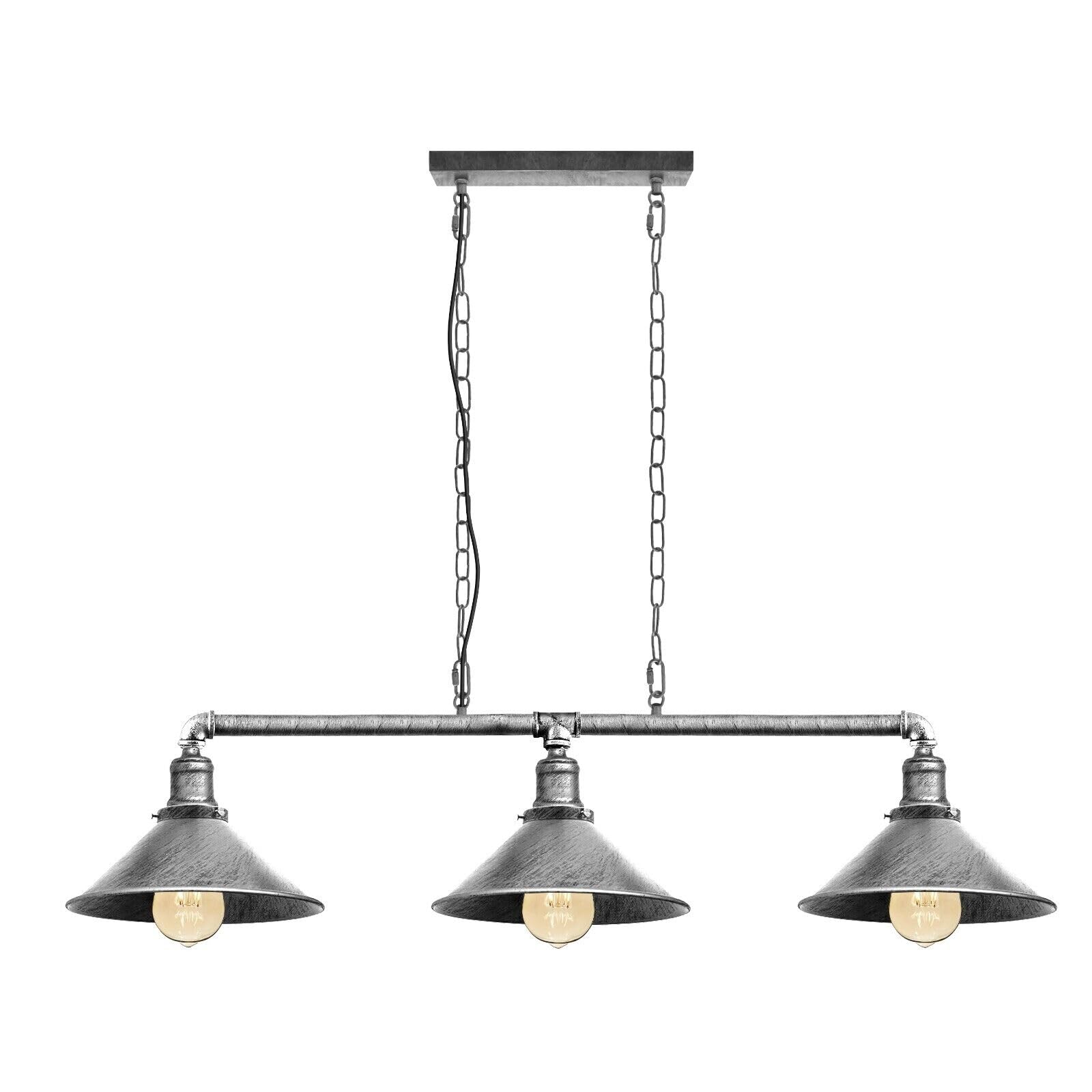 LEDSone Barra luminosa a 3 vie in stile vintage vintage stile steampunk con paralume lampada a sospensione lampada da soffitto in metallo (Brushed Silver)