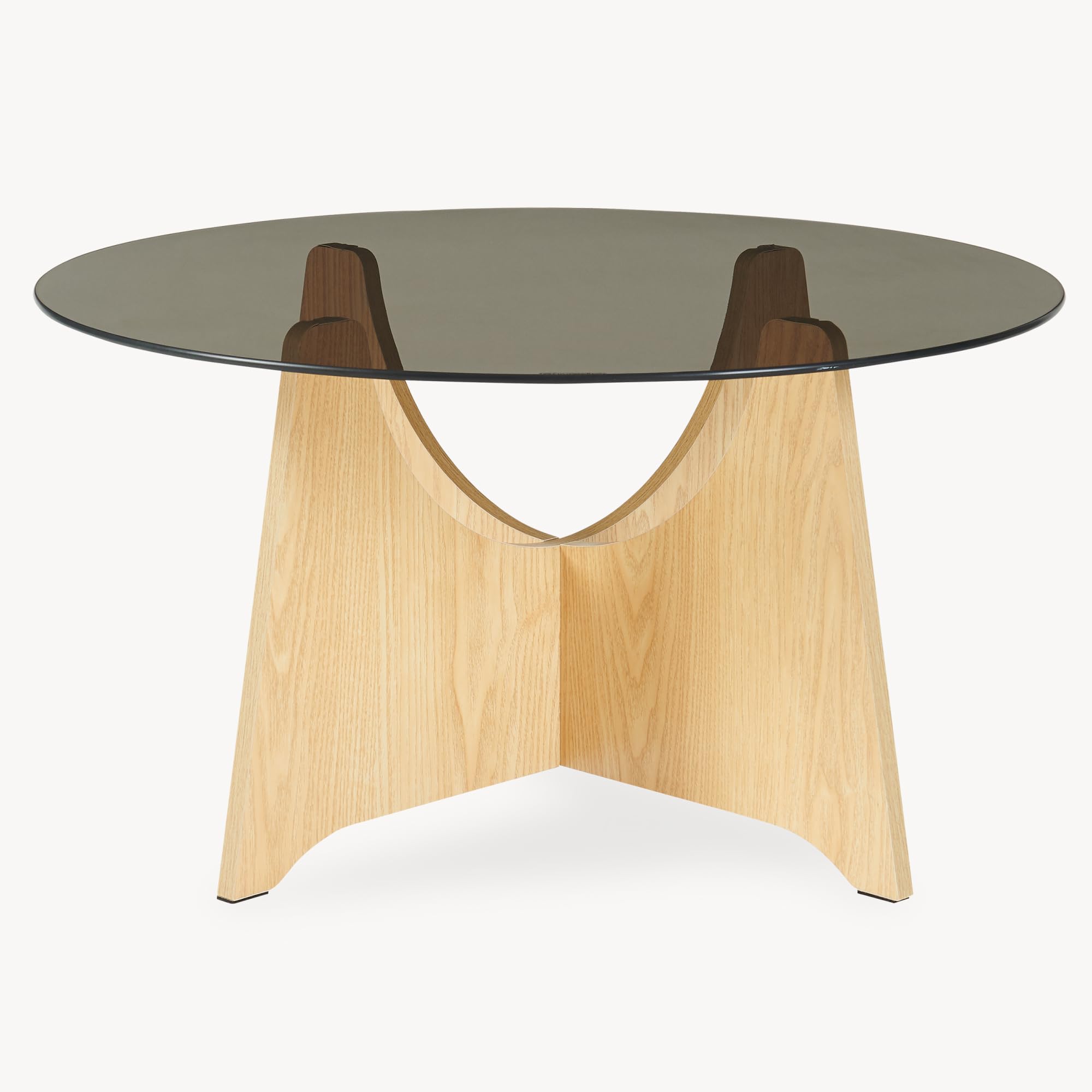 [en.casa] Tavolino da Salotto con Piano Rotondo in Vetro Fumé Temperato Tavolo Basso Centrale da Caffè Ø70 x 35 cm per Soggiorno Living Studio - Effetto Rovere/Grigio Fumo