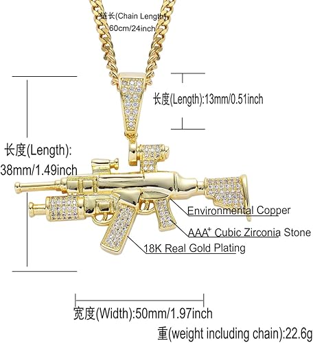 Miniatura 2 de LXSSLY Cadena helada para hombre, collar de circonita cúbica chapada en oro de 18 quilates para mujer, collar con colgante de circonita y pistola de