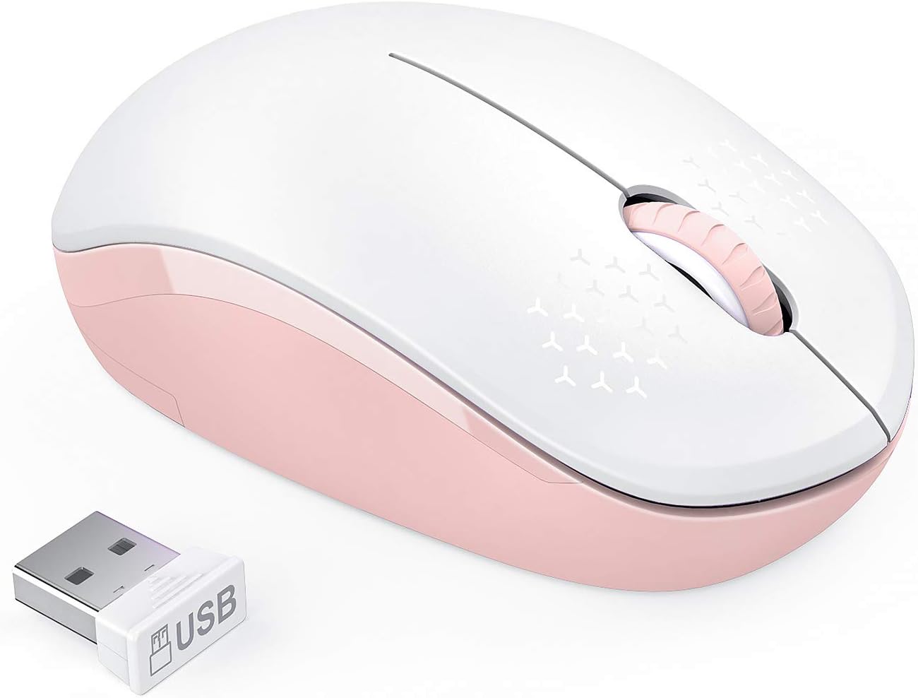 SeendaWireless Mouse, 2.4G Noiseless Mouse with USB Receiver Portable Computer Mice for PC, Tablet, Laptop, Notebook - Pink & White