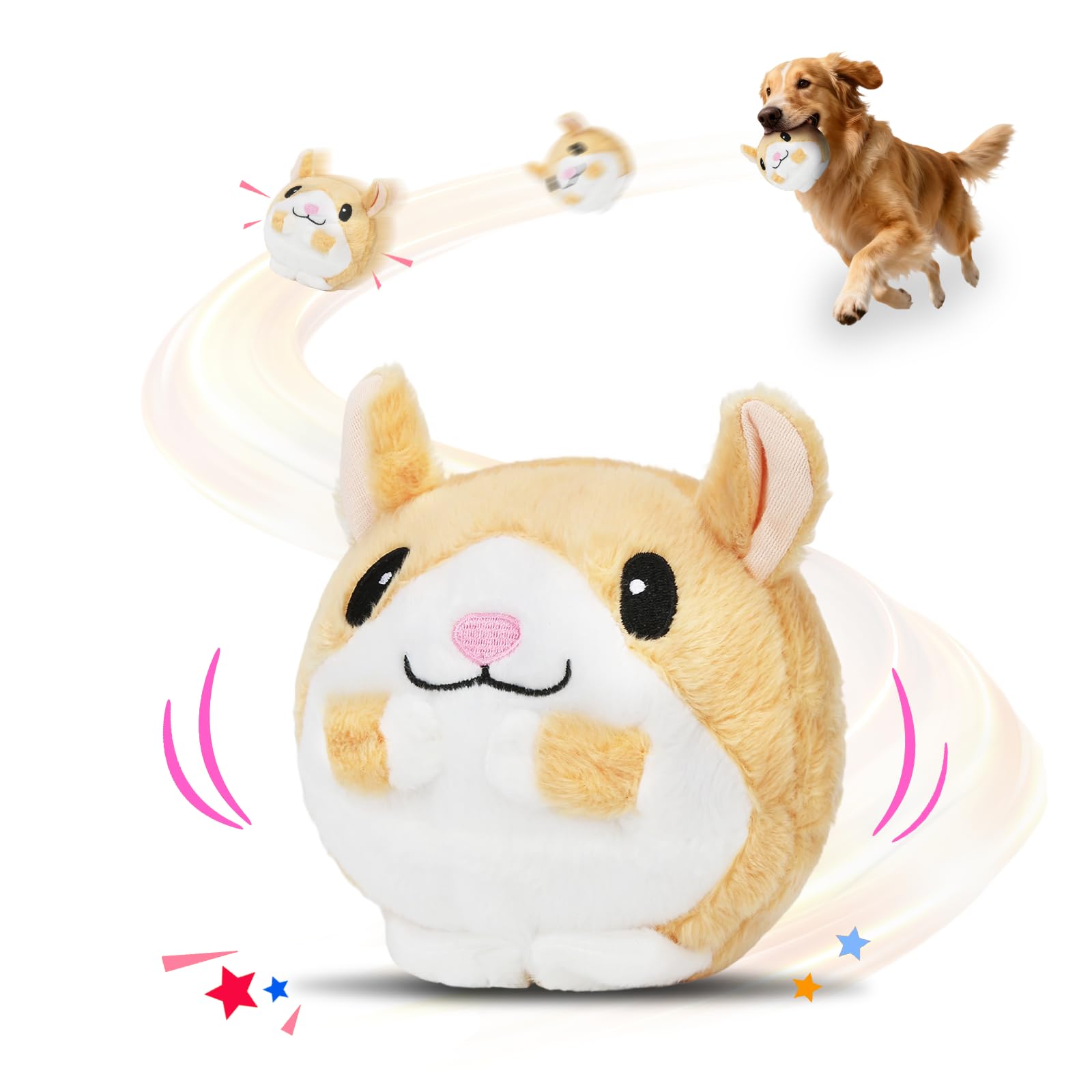 BomKra Active Moving Pet Plush Toy,Interactive Dog Toys,Talking Moving Dog Toy,Washable Cartoon Pig Sound Bouncing Dog Toy,Shake Bounce Boredom Toys for Dogs,Cats,Small and Medium Dogs — image 1