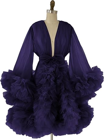 Womens Short Bridal Robes Soft tulle Bridal Dressing Gown Sexy Illusion Lingerie Sleepwear