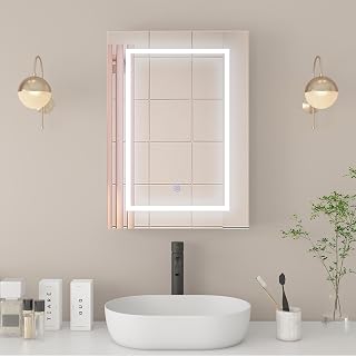 Badezimmer-Medizinschrank mit Lichtern, LED-Medizinschrank mit Spiegel, Spiegelschrank mit Beleuchtung, Dimmer, Smart-Touch-Sensor-Steuerung, 50x13x70 cm