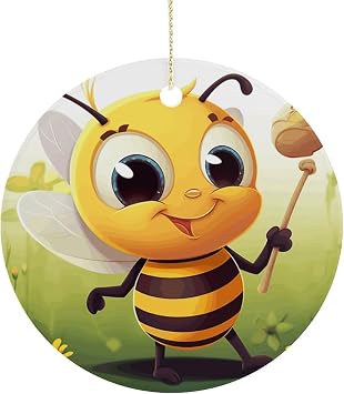 Honey Beem Ceramic Ornaments,Personalized Christmas Ornaments,Christmas Round Labels Circle Pendant Christmas for Holiday Season Party Favors 1-Pack