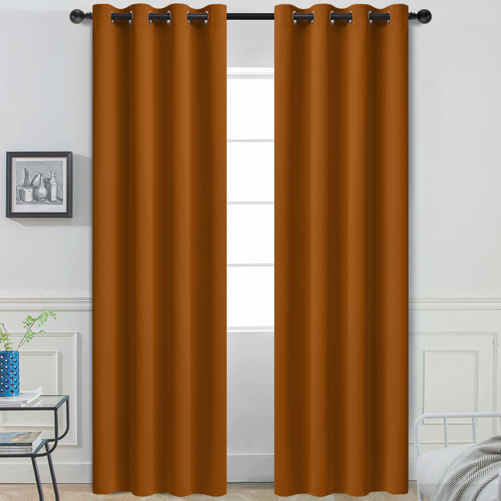 Yakamok Burnt Orange Curtains 84 Inches Length Blackout Curtain for Bedroom-Hallowmas Decor Orange Room Darkening Thermal Insulated Grommet Drapes for