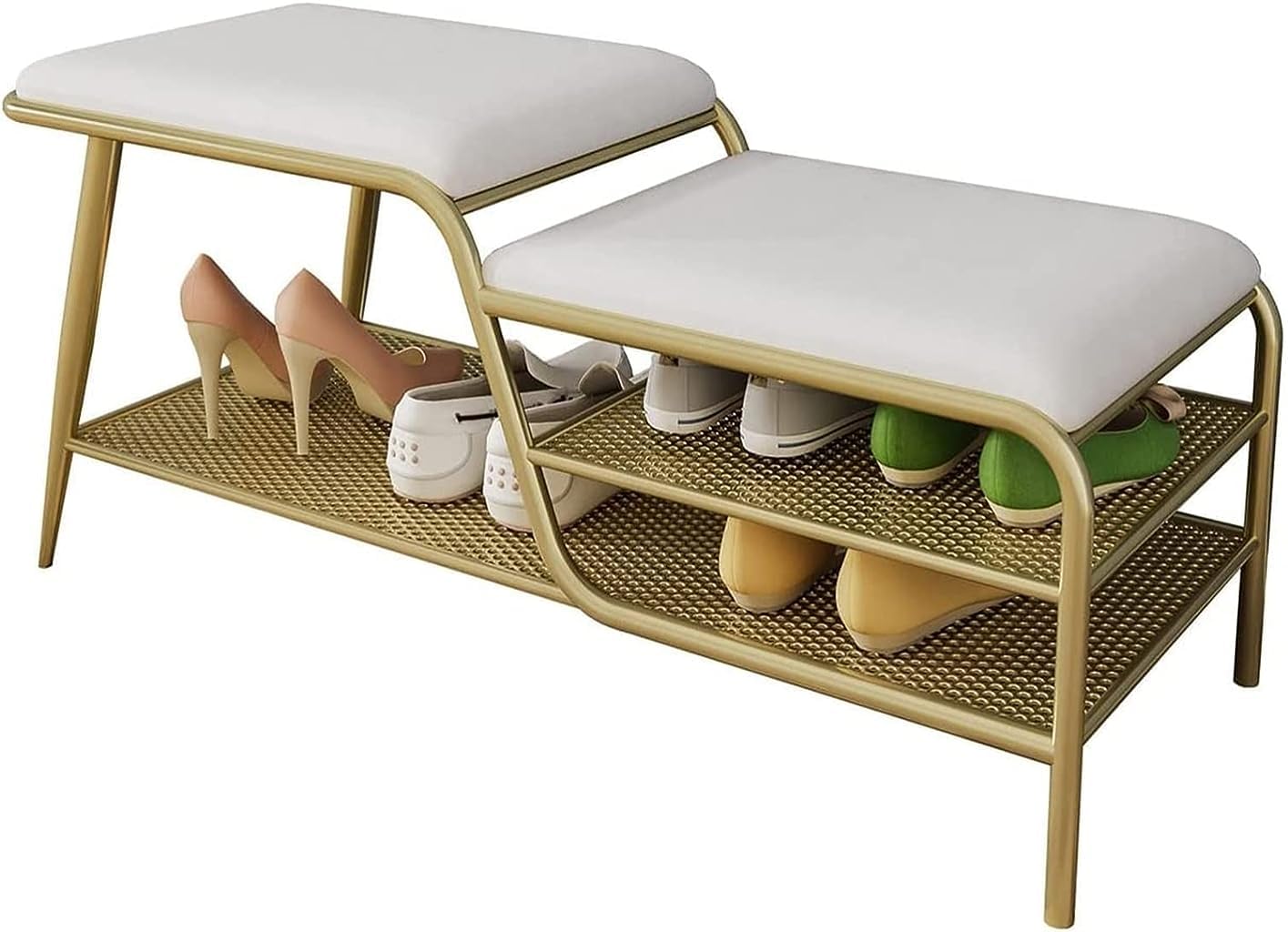 KLGFBDC Shoe Bench Storage - 2-Tier Shoe Rack with Padded Cushion Seats, Entryway Storage Solution for Hallway and Living Room