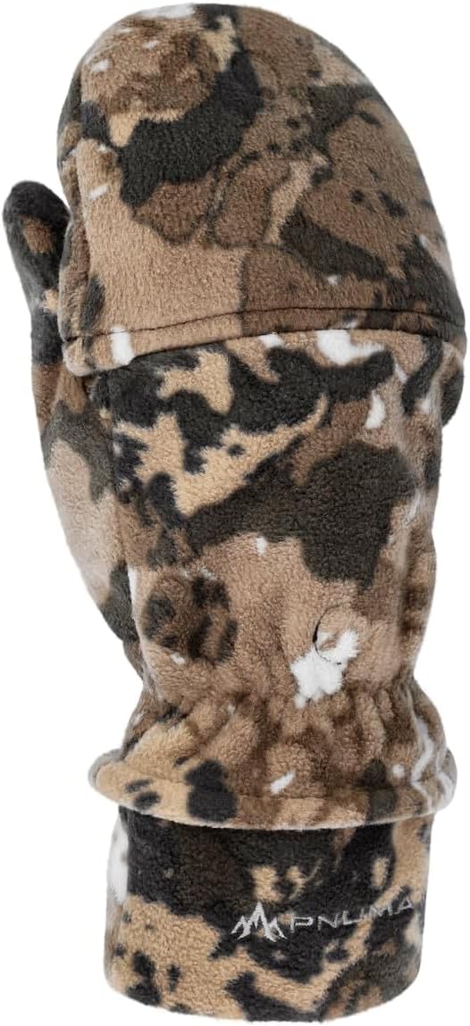 Pnuma Outdoors Pop-Top Fleece Gloves, Windproof Microfleece, Water-Repellant, Caza OV Camo (GL-PT-OV)
