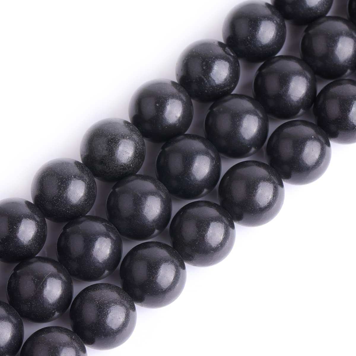 GEM-Inside Polished Round 12mm Natural Black Russian Shungite Stone Chakra Beads for Jewelry Making Full 15" Strand Power Energy Healing Stone