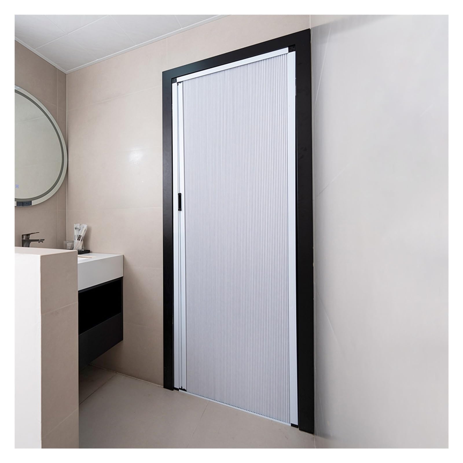 Drzwi harmonijkowe ZJKXJH o strukturze plastra miodu do wnętrz, 240-80 cm szerokość, tymczasowa składana brama do pralni (WxH30x80in(76x203cm), Kolor biały)