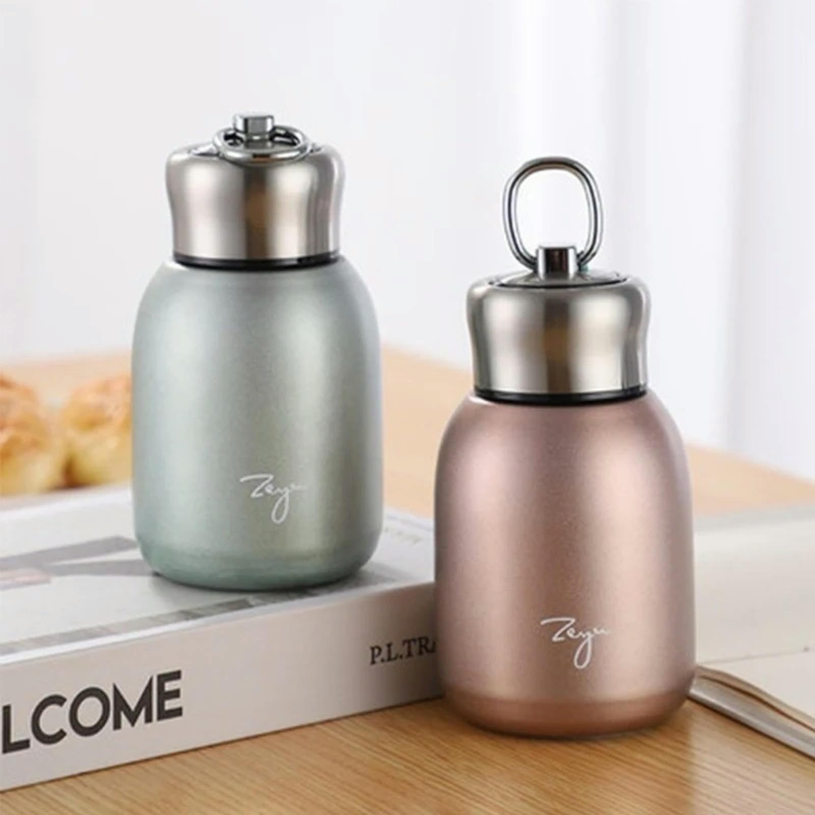 Kubek Mini termos próżniowy do kawy termos ze stali nierdzewnej przenośna podróżna butelka na wodę z pokrywką kubki-300 ml - złoty