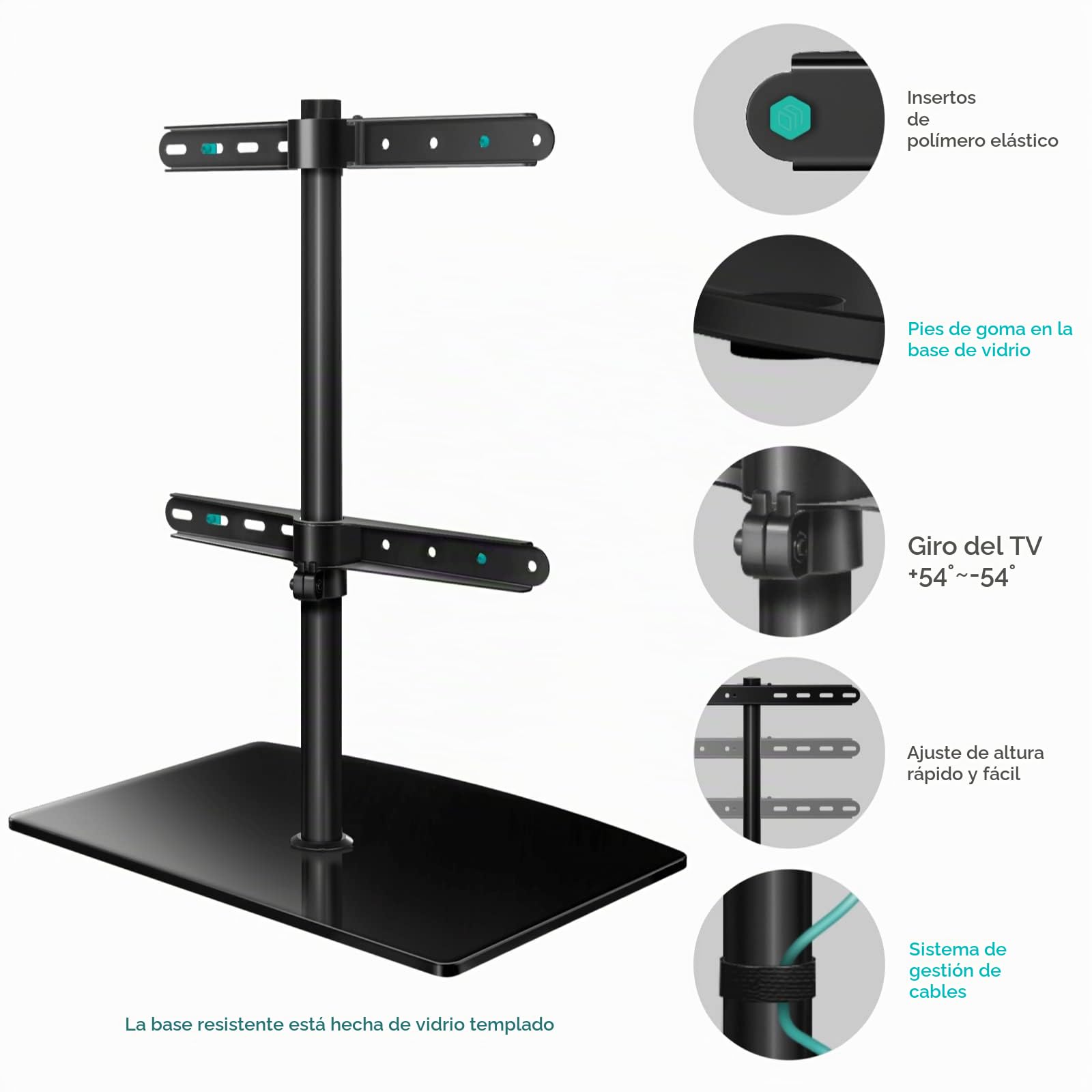 ONKRON Soporte TV 32-75 Pulgadas, hasta 40 kg, VESA 100x100-400x400, Soporte Television Giratorio, Base de Vidrio Templado, Sujeción para Colgar la Pantalla, Pie Television Universal, Negro PT3-B