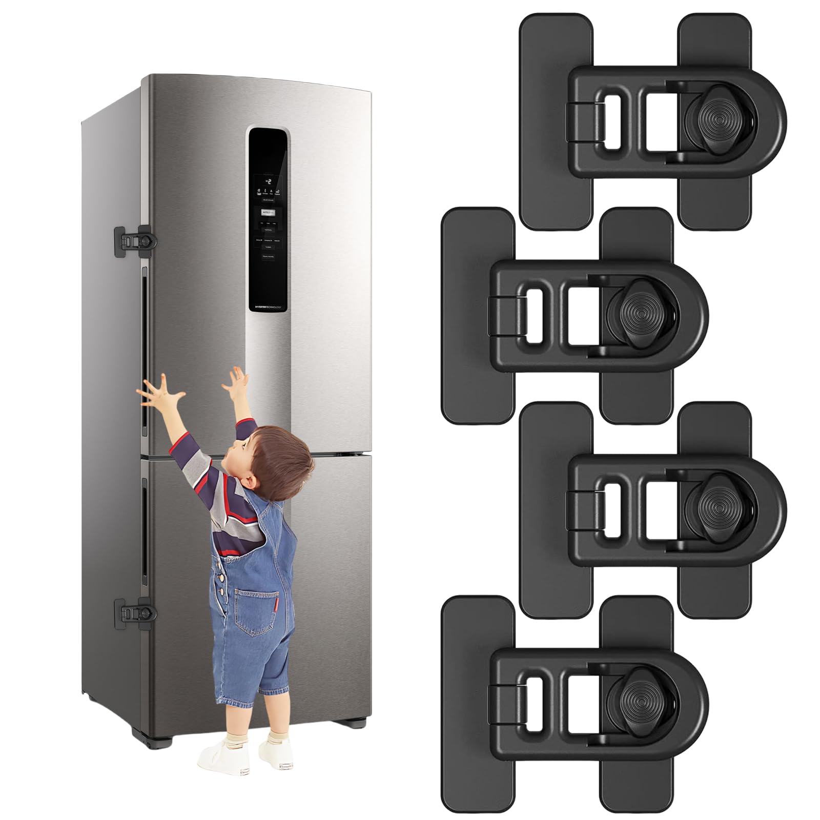 4 Pièces Securite Placard Enfant Securite Fenetre Enfant Serrure Frigo pour Enfants Bloque Porte Bébé avec AdhéSif Puissant pour Réfrigérateur,Lave-Linge,Armoire,FenêTre(Noir)