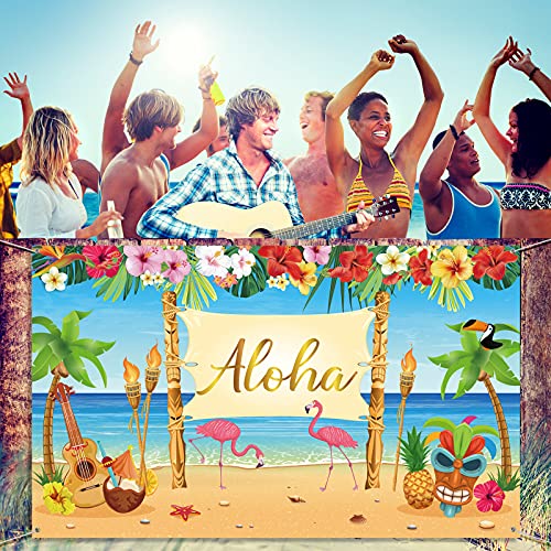 Hawaiian Aloha Party Decoration, Extra Large Summer Luau Beach Party Banner Backdrop Background Photography For Birthday Musical Party Baby Shower Tropical Tiki Themed Decoration, 72.8 X 43.3 Inch #TOP3