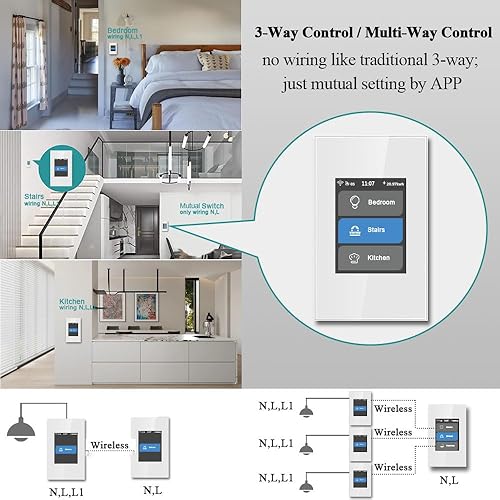 Miniatura 7 de LANBON Interruptor de luz inteligente LCD de 123 cuadrillas de 3 vías para toda la casa, panel mágico LCD de malla WiFi nunca estará desconectado,