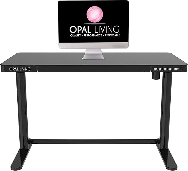 Opal Living Glass Electric Standing Desk, Home Office Electric Height Adjustable Sit-Stand Desk, USB/USB C, Smart Desk With Tempered Glass Table Top (Black)
