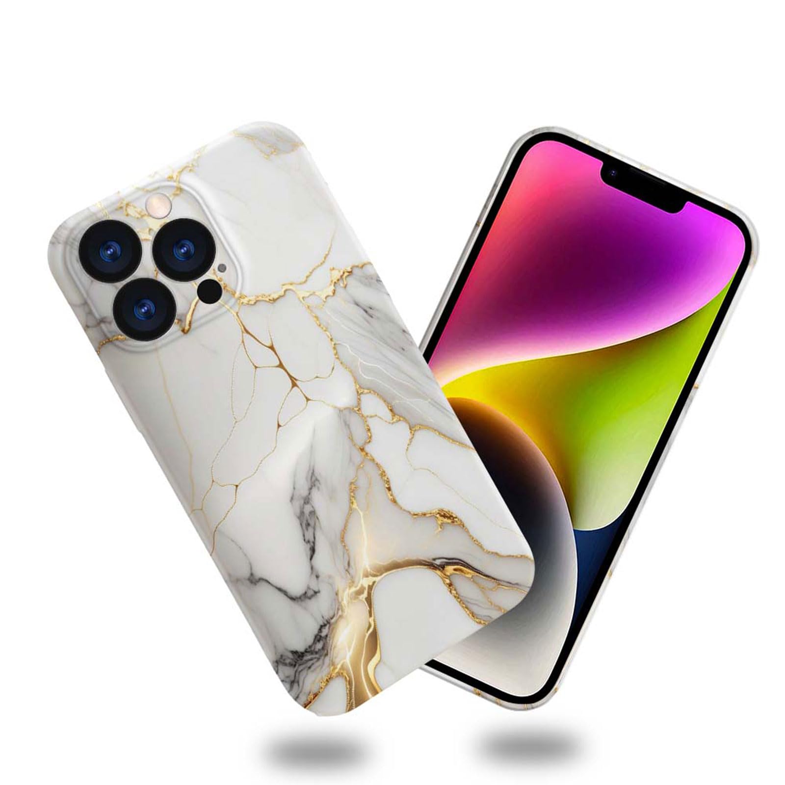 Yuning419Case Compatible with iPhone 13 Pro Max Case,White Gold Marble 3D Design Phone Case,Stylish Durable Shockproof Raised Bumper Corners Case for 13 Pro Max 6.7 inch