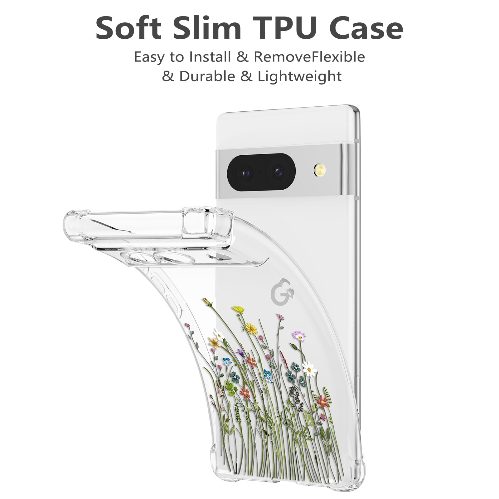 RALEAVO Compatible with Google Pixel 8a Clear Floral Case Girly Soft Slim Bumper Case with Flower Pattern for Pixel 8a-Yellow Flower - Image 4