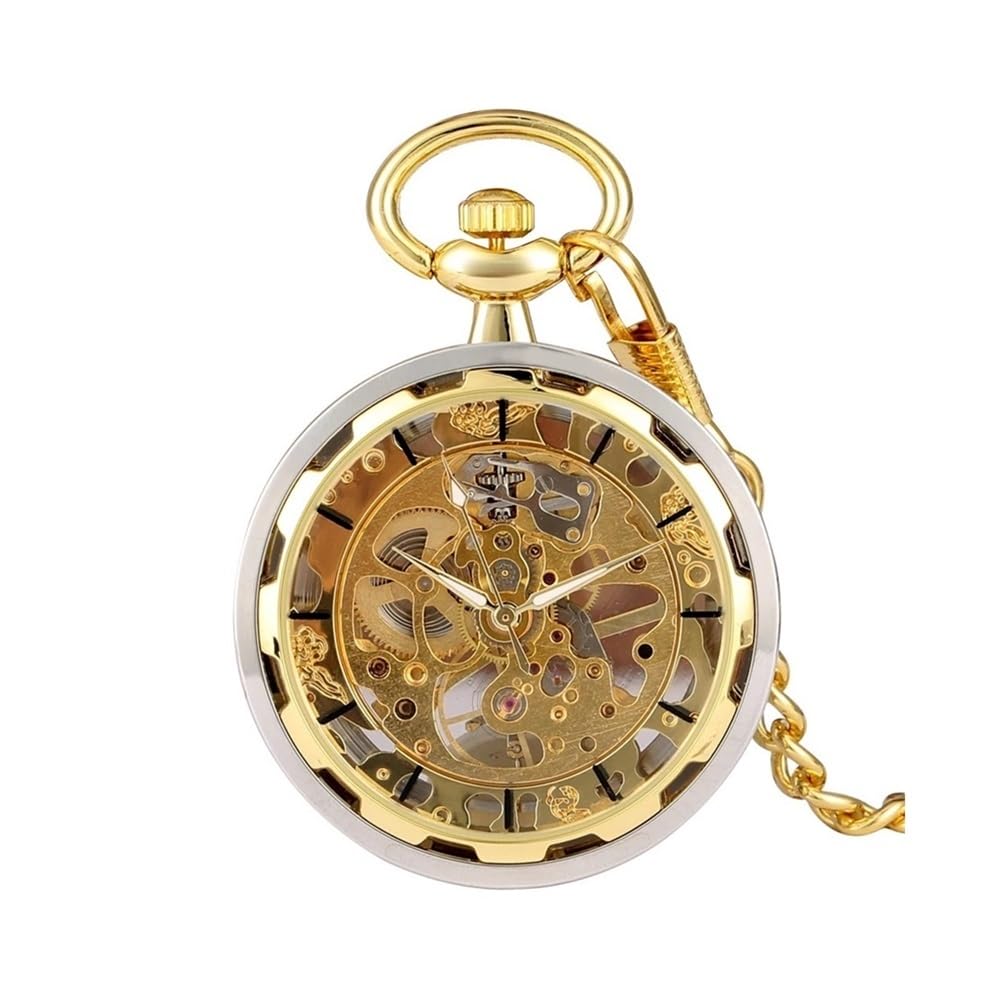 Reloj de Bolsillo mecánico Cuerda Manual, Hueco, Transparente, Plateado y Dorado, Estilo Vintage, con diseño Cara Abierta, Steampunk Retro