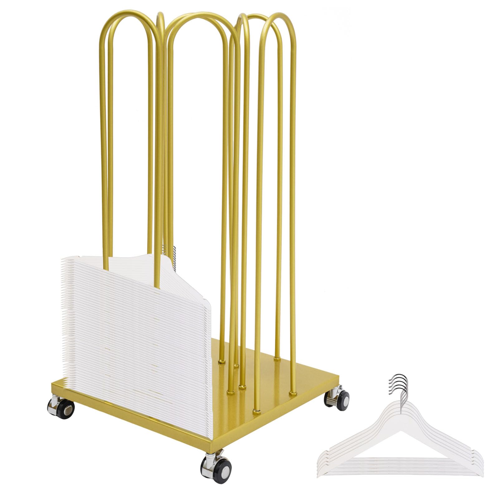 Liffshsy Hanger Organizer Stacker, 4 in 1 Hanger Rack Hanger Storage with Solid Wheels, Storage Hanger Holder Hanger Organizer for Retail Store and Laundry Room, Silver/Gold (Gold)