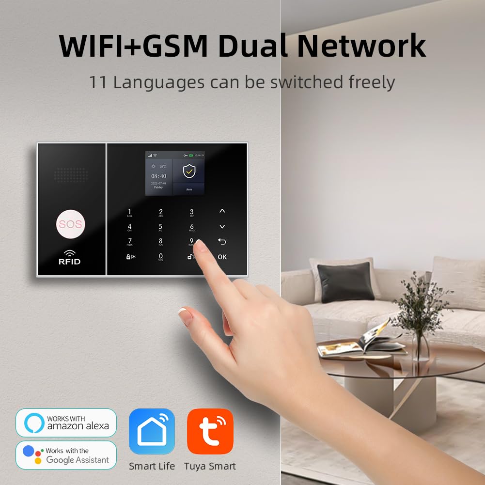 XNY 2G Komplettes Alarmsystem, WLAN Drahtlose Alarmanlage für Haus & Wohnung mit APP, 24-Teiliges Hausalarmanlage Set mit Sirene, Bewegungsmelder, Tür Sensoren, Fernbedienung, Funktioniert mit Alexa