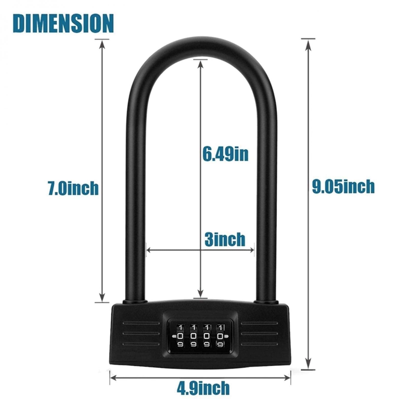 Lucchetto a U per biciclette, lucchetto a combinazione per motocicli Lucchetto a combinazione per lucchetto a U antifurto Scooter per bici resistente per lucchetto a U antifurto, nero (nero)
