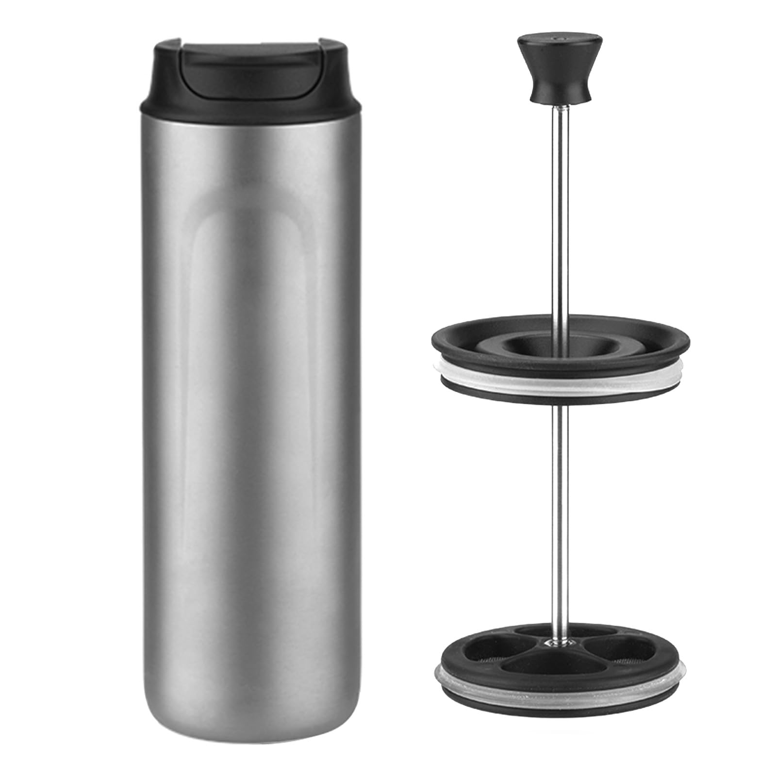Cafetera de cafetera de campamento de campamento de prensa francesa aislante de buachois con café y té de construcción resistente de la pared doble para la oficina de viajes al (Chorro de arena)