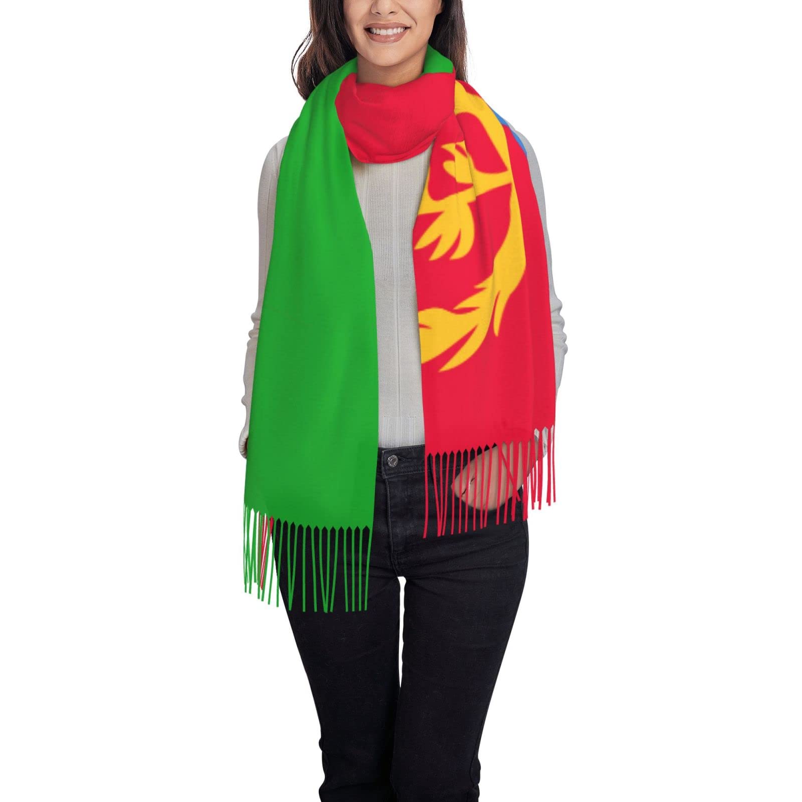 Nlwqekv Unisex As Pic Women's Eritrea Flag Oversize Tassel Shawl Scarf Wraps For Women