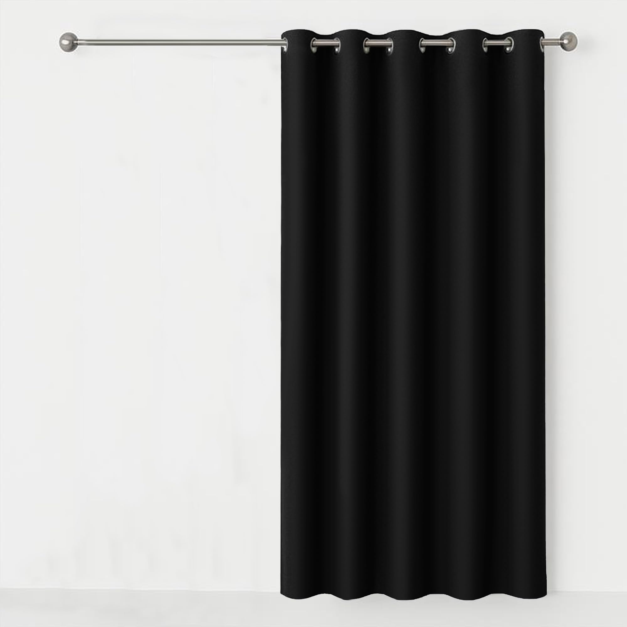 AMEHA Blackout Eyelet Curtains 66 X 84 Inch Super Soft Thermal Insulated Ring Top Black Curtains for Living Room Darkening Window Treatment Tieback Single Panel