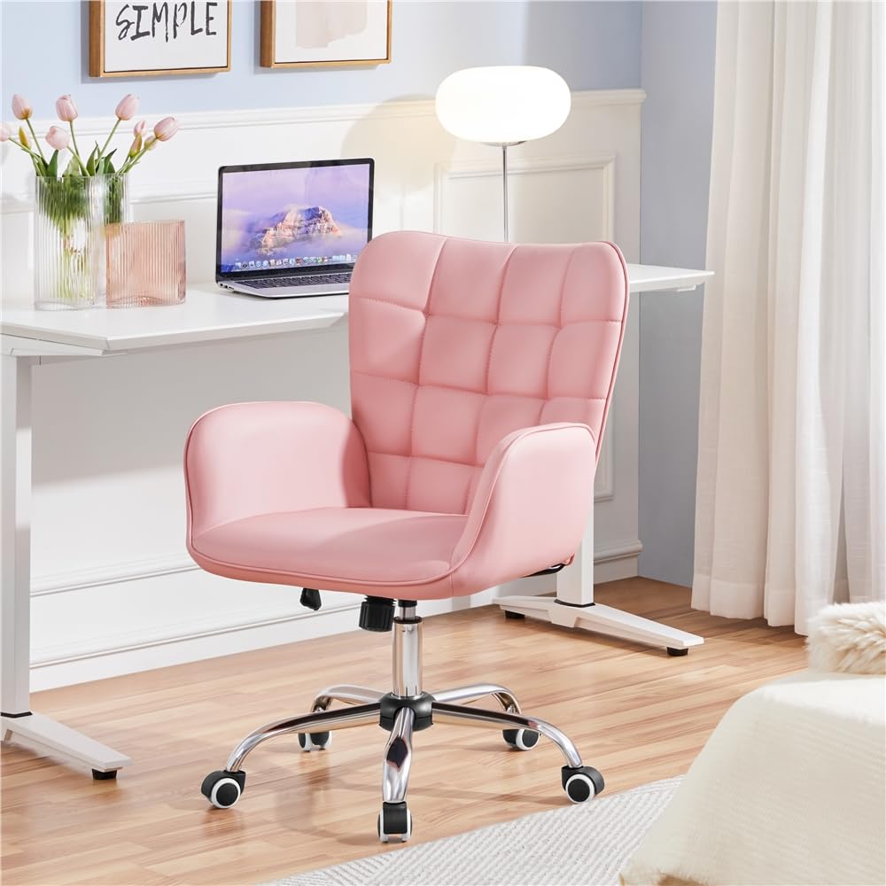 Yaheetech Silla de Oficina Ergonómica Reclinable con Ruedas Rosa