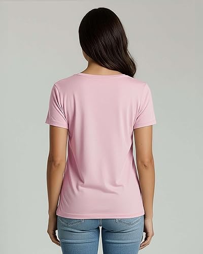 Miniatura 6 de Real Essentials Paquete de 4 camiseta de manga corta de algodón para mujer, camiseta casual con cuello redondo (disponible en tallas grandes)