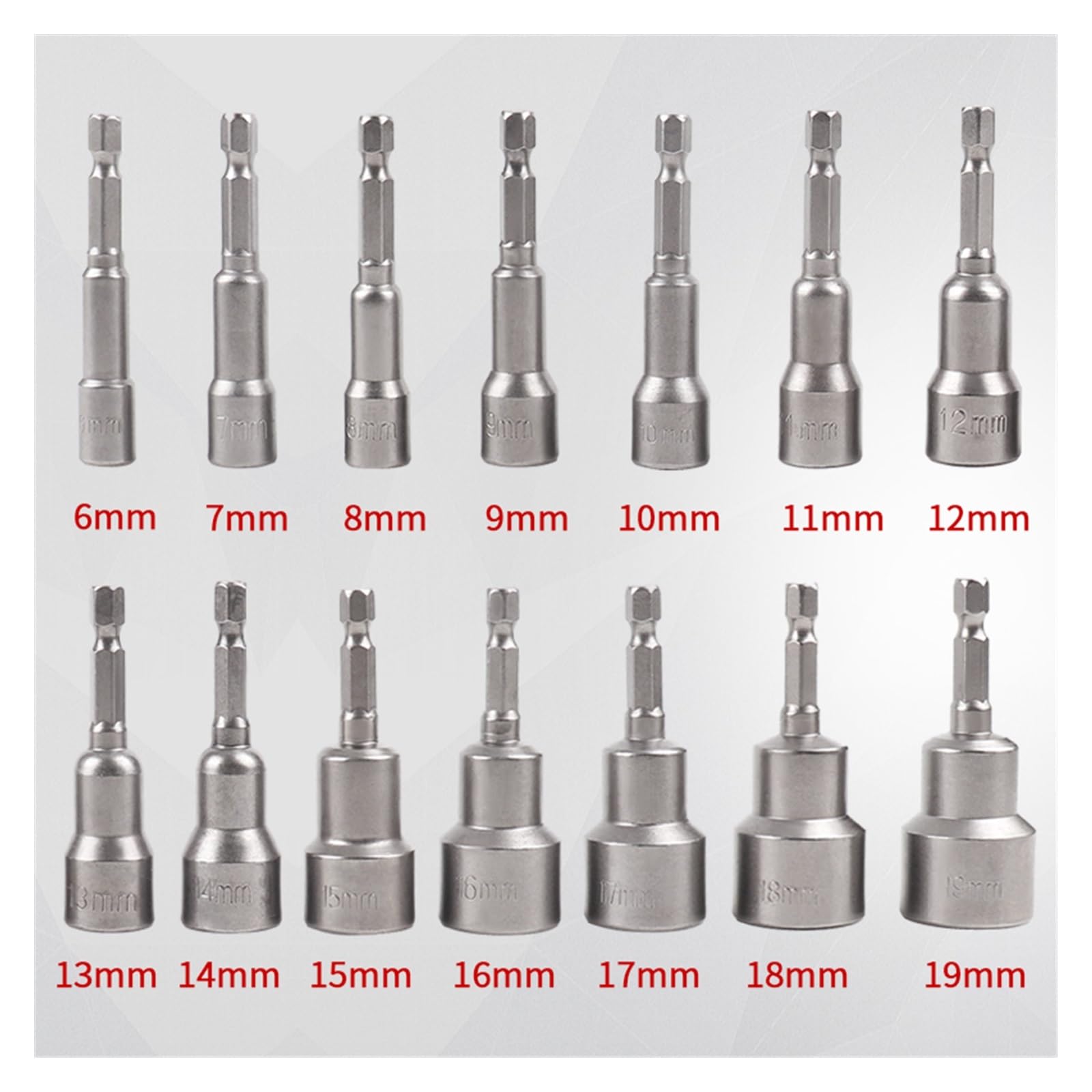 MORREZ Destornillador de 65mm de Longitud, Llave de Tubo, especificación de 6mm-19mm, boquillas de Manga Hexagonal Fuerte, Destornillador for Herramienta eléctrica, 14 Uds.