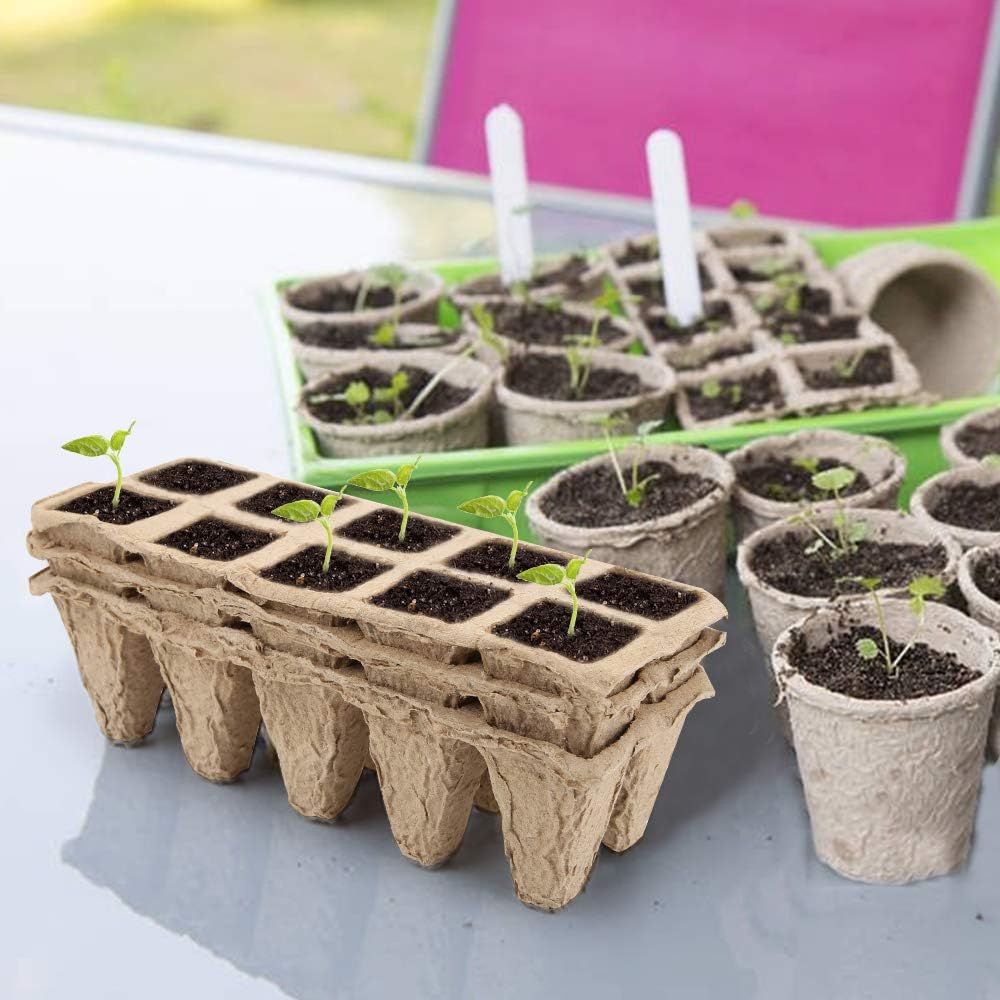GROWNEER 240 Cells Peat Pots Seed Starter Trays, 24 Packs Biodegradable Seedling Pots Germination Trays, Organic Plant Starter Kit with 15 Pcs Plant Labels