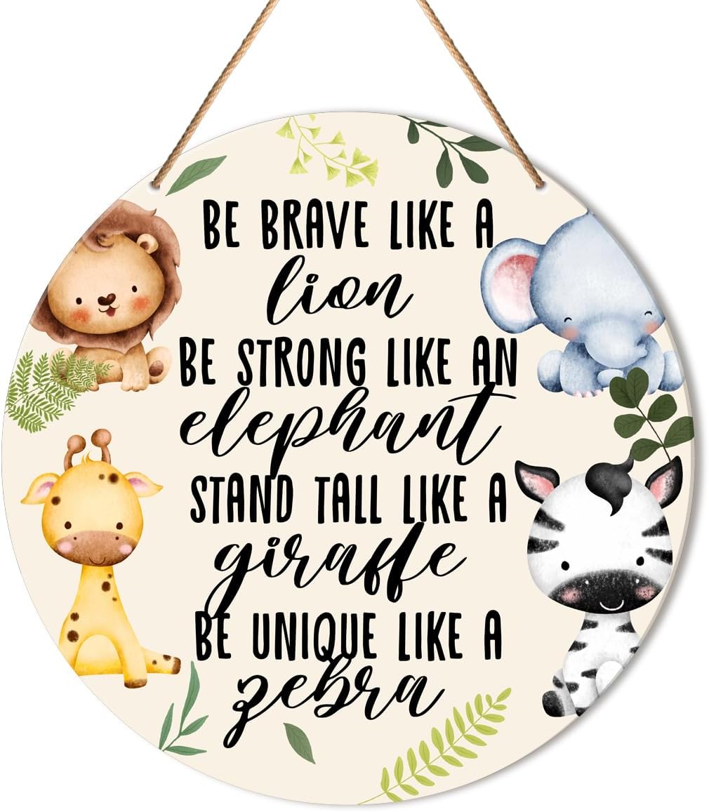 Muktoujaumai Baby Girl Boy Nursery Wall Decor, Safari Nursery Hanging Sign Decor Woodland Wall Decoration Jungle Wood Sign for Kids Bedroom, Playroom, Gift for Newborn Baby Girl Boy Toddler